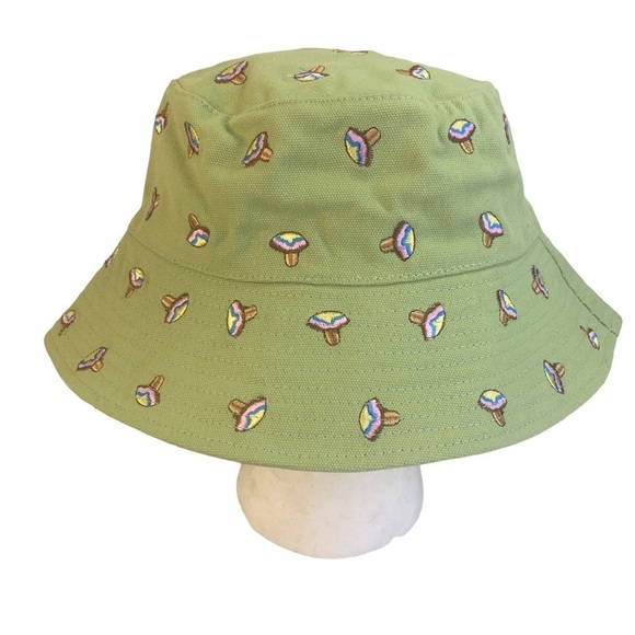 New Urban Outfitters Women One Size Bucket Hat Mushroom Embroidered Boho Green - Picture 3 of 8
